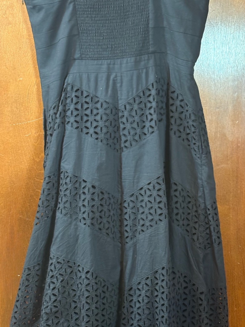 White House Black Market Black Midi Dress with Eyelet Chevron Panels - Picture 8 of 8